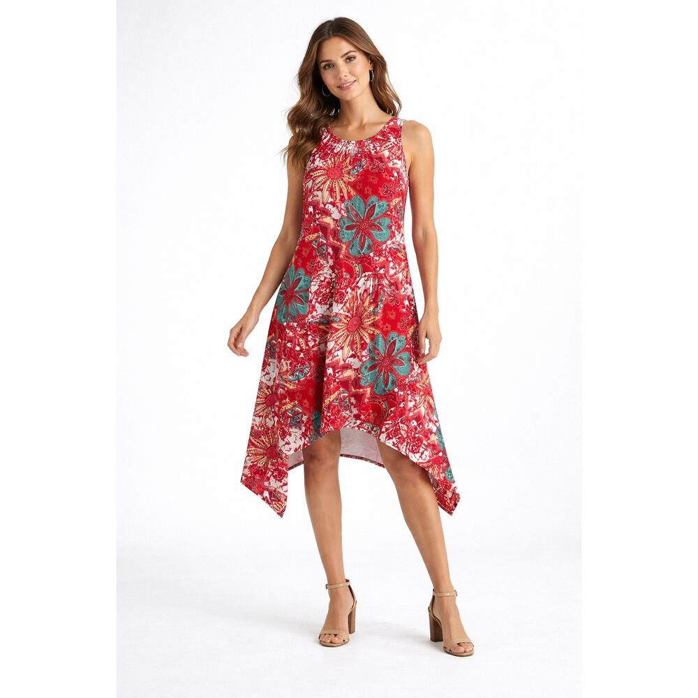 Neesha Floral Handkerchief Hem Racerback Dress S/M